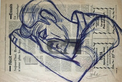 "Le clucq" d'apr&egrave;s d&eacute;jeuner, sur la table - Jes&uacute;s ECHEVARRIA : griffonage de Maielen Echevarria - F&eacute;vrier 1964 -