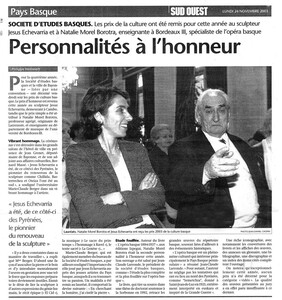 Nathalie Boratra et Jesus Echevarria ont reçu les Prix 2003 de la Culture Basque